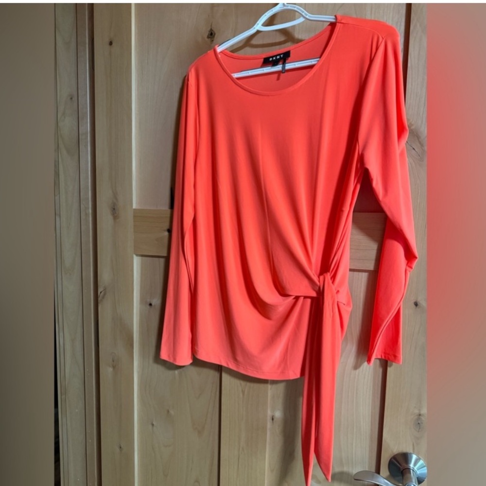 NWOT DKNY Elegant Orange long sleeve side tie wrap blouse.